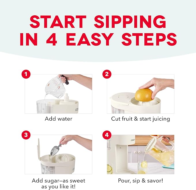 Dash Summer Sippers™ Lemonade Maker & Electric Citrus Juicer - Dissolves Sugar, Juices Over Ice - Lemon Squeezer Machine - Make Fresh Orange & Lemon Juice - Two 32oz Pitchers & Infuser Cylinders