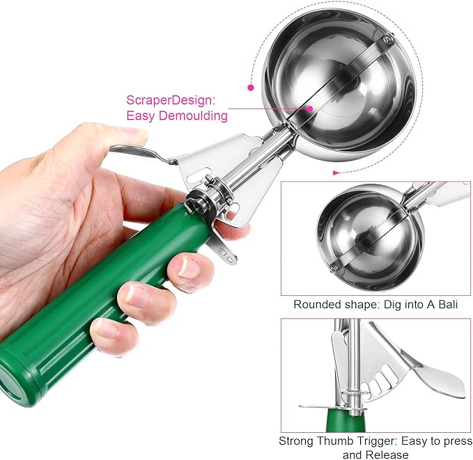 Yuanchu 6 Pcs Ice Cream Scoops, Cookie Scoops for Baking Stainless Steel Ice Cream Scoop Cookie Dough Scoop Scooper 1.57" to 2.76" Portion Scooper Cupcake Food Batter Meatball (0.8-3.7oz)