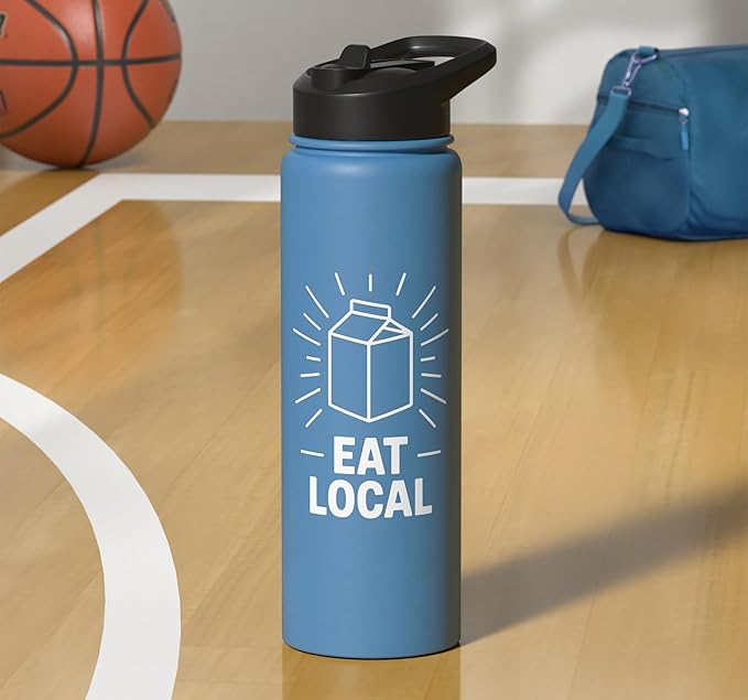 Funny Eat Local Milk Carton Minimalist Saying Stainless Steel Insulated Water Bottle