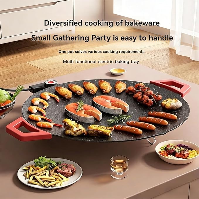 Indoor Grills Electric Smokeless, Smoke-Free Indoor Electric Grill & Non-stick Pan, 11/14 /15 Inch Nonstick Round Pan with Temperature Control, for Steaks, Pancakes, And BBQ (30 cm / 11.81 in)