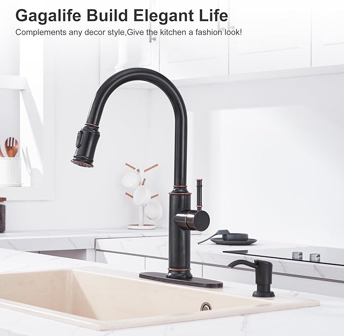 GAGALIFE Built in Counter Soap Dispenser (Oil-Rubbed Bronze) for Kitchen Sink and Extension Tube Kit, Anti-Leakage Upgrade with 40" Tube, No More Top Refill