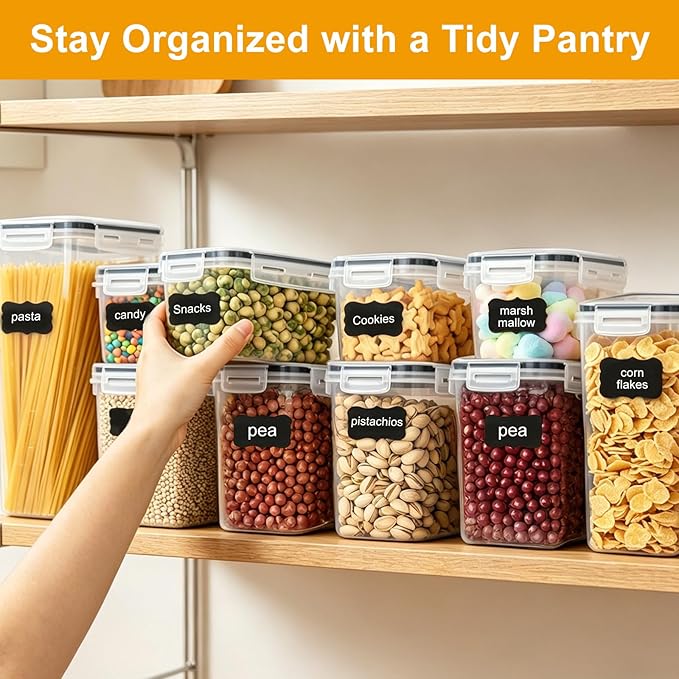 32 Pack Airtight Food Storage Containers with Lids, BPA Free Clear Plastic Pantry Storage Containers, Kitchen Pantry Organizers for Cereal, Flour, Sugar, Dry Food
