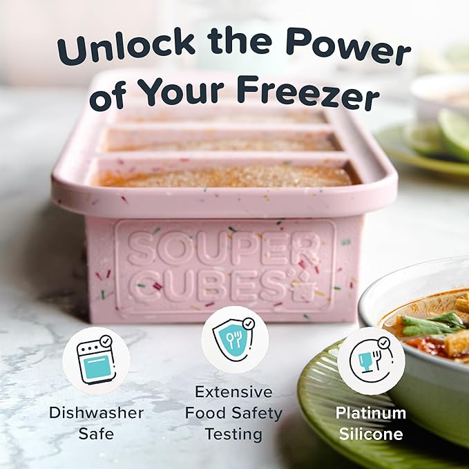 Souper Cubes 1 Cup Silicone Freezer Tray with Lids, Perfect for Storing Broth, Leftovers, Rice, Sauce and More, Silicone Soup Freezer Molds for Meal Prepping - Cotton Candy - 2-Pack