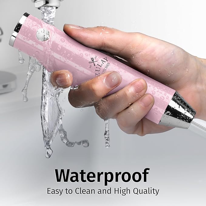 Zulay Kitchen Rechargeable Milk Frother Handheld Lux - Powerful 2-Speed Motor, Waterproof, 2000mAh Battery - Drink Mixer for Latte, Cappuccino, Matcha & Protein Powder - Pink Bubblegum