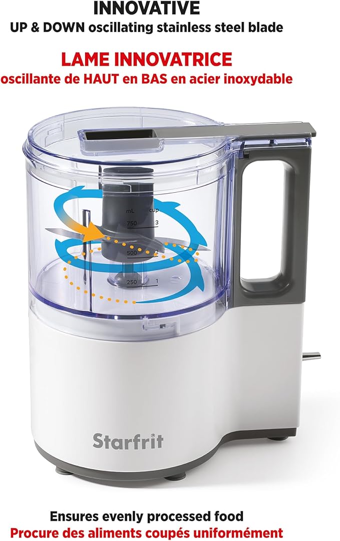 Starfrit Electric Oscillating Food Processor - 4 Cups - Measuring Spoon - High, Low & Pulse Modes - 300W