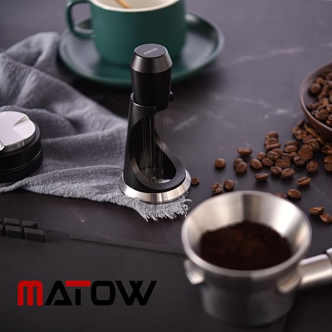 WDT Espresso Distribution Tool, MATOW 6 Prongs Coffee Needle Distribution Tool with Stand - Needle Espresso Distribution Stirrer - 0.4mm Thick Wires - Anodized Aluminum Handle and Stand