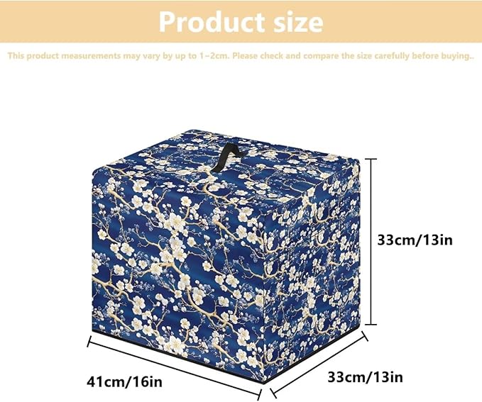 White Cherry Blossom Print Meat Slicer Cover Large Deli Food Slicer Machine Dust Cover Waterproof Dust-Proof Durable Cheese Bread Cutter Cover for Home Kitchen Decoration Accessories