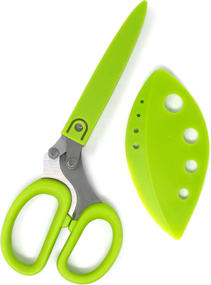 Norpro Multi Blade Herb Scissors with Blade Cleaner, 8-inch, Green