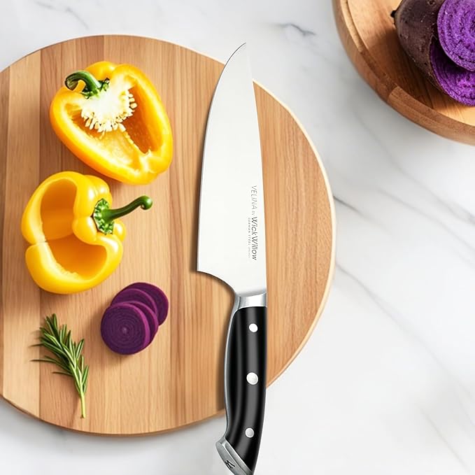 WICKWILLOW 8" Chef Knife – Razor Sharp German Steel – All-Purpose Kitchen Knife for Slicing, Dicing & Chopping – Full Tang & Ergonomic Handle – Gift Box – Velina Series
