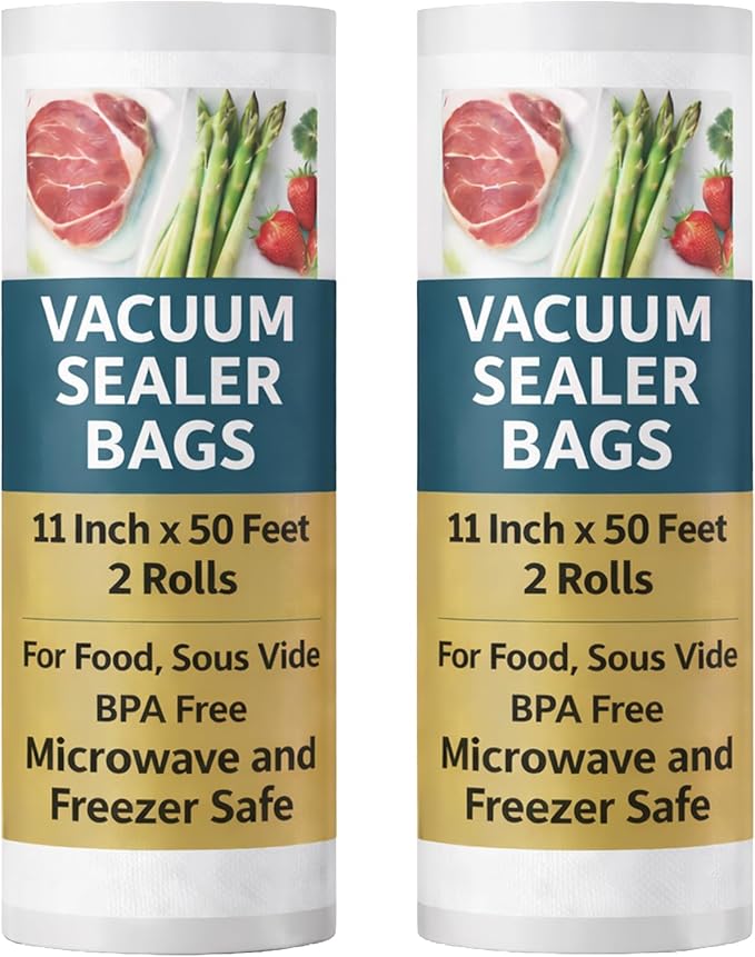 Houseables Vacuum Sealer Bags for Food, Vacuum Seal Bags, Food Saver Rolls 11 Inch, 50FT, 2 Pack, Large, Sealer Rolls, Sous Vide, Vac Airtight Storage, Vaccum Sealed, Store a Meal, Microwave & Freezer