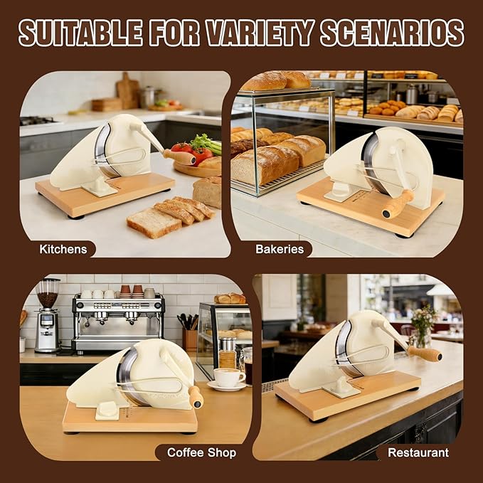 Upgrade Manual Bread Slicer for Homemade Sourdough Bread, Adjustable Thickness with Stainless Steel Serrated Blade, Even Slicing Guide, Non-Slip Suction Cups – Ideal for Home Kitchens and Bakeries