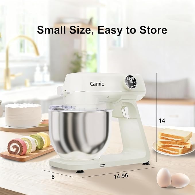 8.45 QT Digital Dough Mixer,10 Speed Large Capacity Kitchen Stand Mixer with Digital Timer & Tilt-Head, Electric Mixer with Whisk Dough Hook Mixing Beater for Baking,Cakes,Cookie,Bread,Salad(Beige)