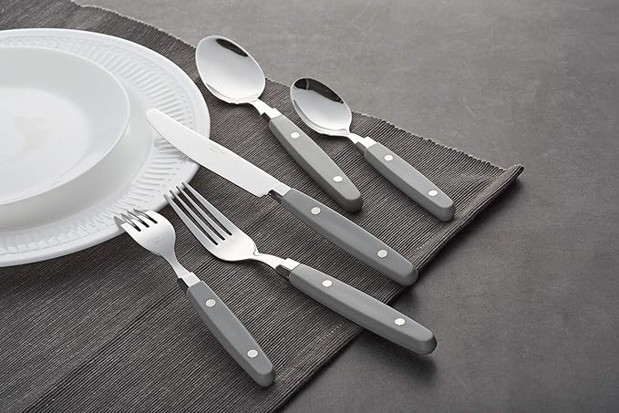 ANNOVA Silverware Set, Retro/Rivet Colorful Stainless Steel Tableware Kitchen Flatware Set Utensils, Includes Dinner Knives, Forks, Spoons, Salad Forks & Dessert Spoons (Gray, 20 Pieces)