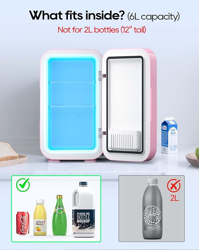 BEICHEN Mini Fridge,6 Liter / 8 Can Small Fridge for Bedroom, Car, Office & Dorm, AC100-120 V/DC 12 V Portable Thermoelectric Cooler & Warmer for Skincare, Food, Drinks,Pink