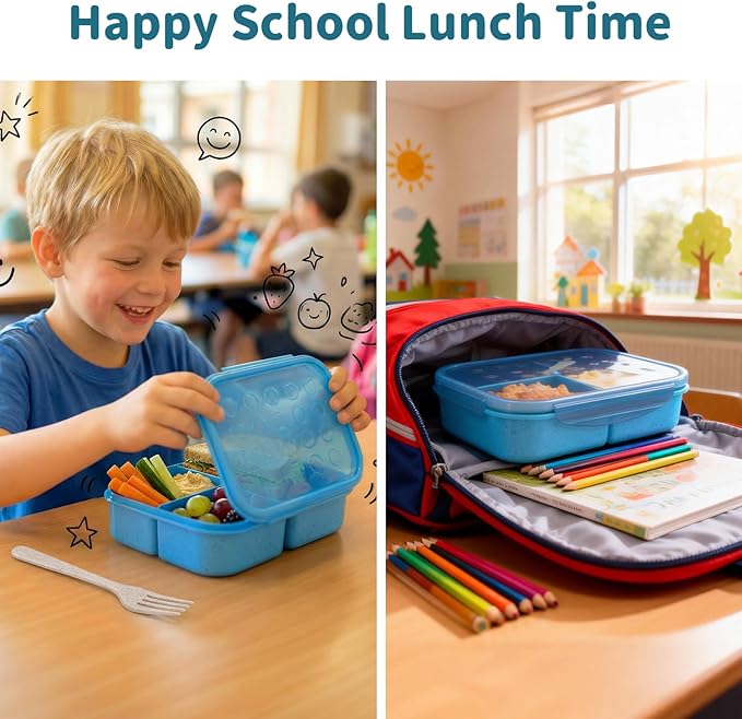 MISS BIG Bento Lunch Box for Kids – Wheat Material with Compartments, Leak-Resistant for School and Daycare (1150ml Nile Blue)