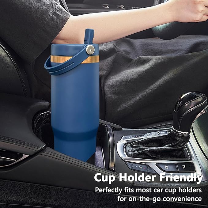 30 oz Tumbler Bulk with Handle and Straw, Vacuum Insulated Tumblers with Flip Straw and Top Handle, Leakproof Powder Coated Tumbler, Stainless Steel Travel Mug for Coffee Water (Navy, 8 Pack)