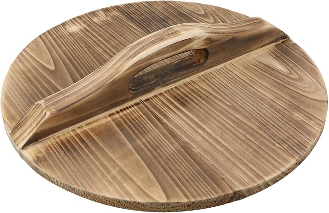 Oedema Wooden Pot Lid Round Pot Cover Pan Wood Lid 13 Inch Fry Cover for Cast Iron Pan Kitchen Cooking Lid with Ergonomic Handle