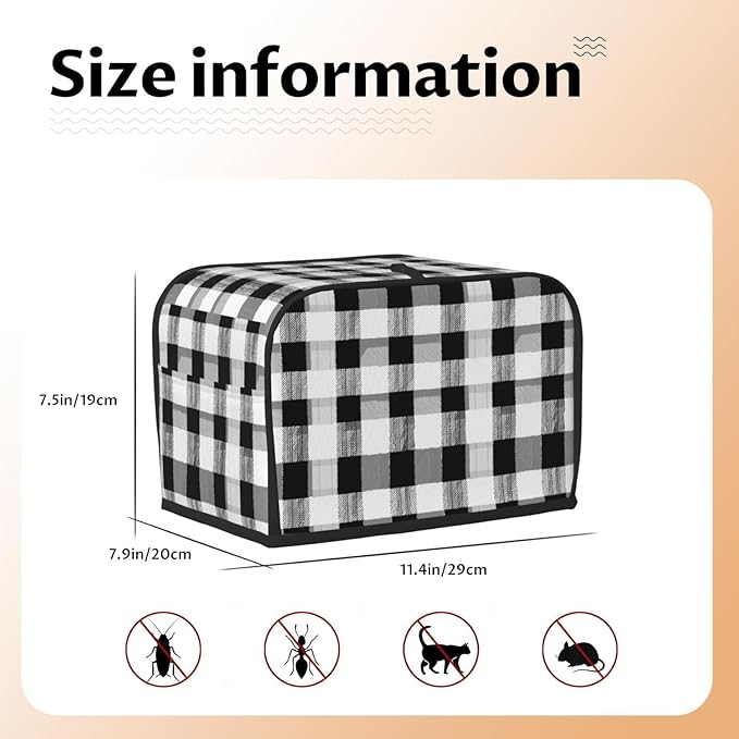 Toaster Cover 2 Slice Black White Plaid Kitchen Small Appliance Covers with Pockets Dust and Fingerprint Protection