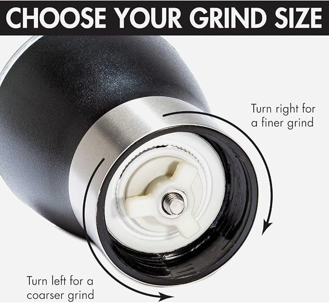 Primula Manual Adjustable Burr Coffee Grinder - Ceramic Mill & Brushed Stainless Steel Body - Whole Bean for French Press, Cold Brew, Espresso, Camping, And More