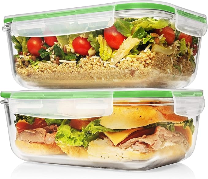 Razab 4 PC 1860ml / 63 Oz / 8 Cups Large Glass Food Storage Containers with Lids - Glass Meal Prep Containers for Roasting & Storing Leftover, Lunch Container with Lids, Microwave & Oven Safe