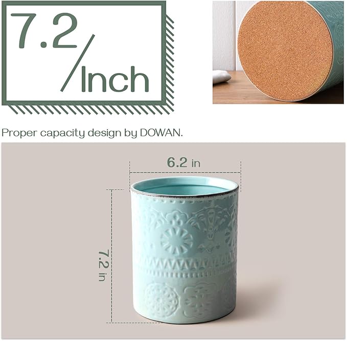 DOWAN 7.2" Kitchen Utensil Holder, Extra Large Farmhouse Utensil Holders for Countertop, Ceramic Utensil Crock, Anti Slip Cork Bottom
