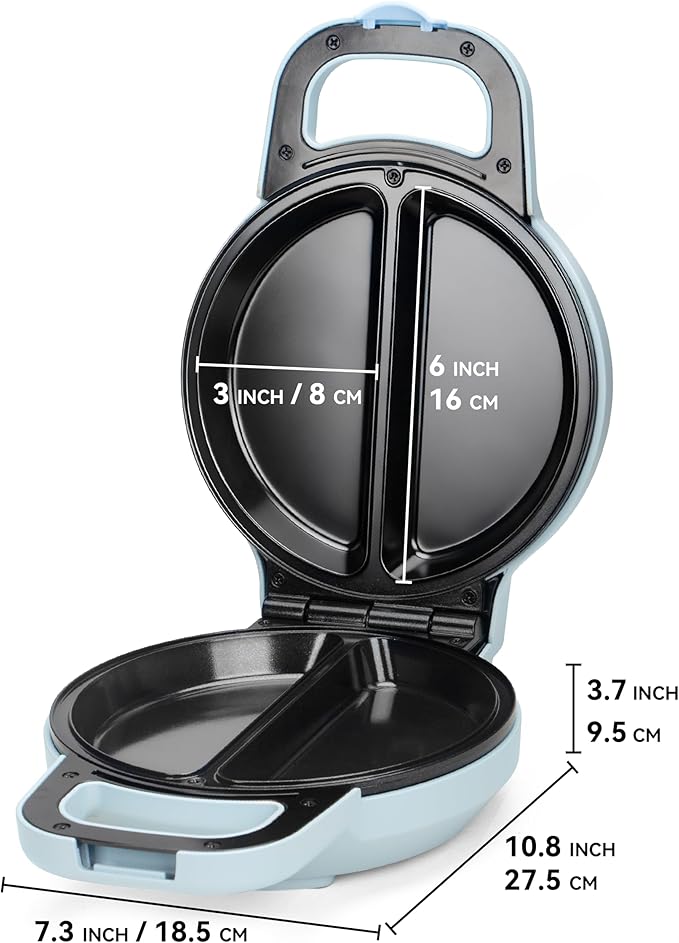 SugarWhisk Flip Omelette Maker Electric, Omelette Pan Nonstick for 2 Individual 6.5" Omelets, Cooking Gadgets for Home, Omelet Maker with Ceramic Coating, Pale Blue