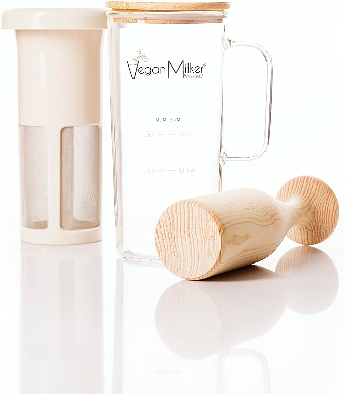 Vegan Milker Soul. Kitchen Tool to make plant milks from any nut, grain or seed. Wooden mortar. Milk Maker with Free Recipe E-Book (Soul)
