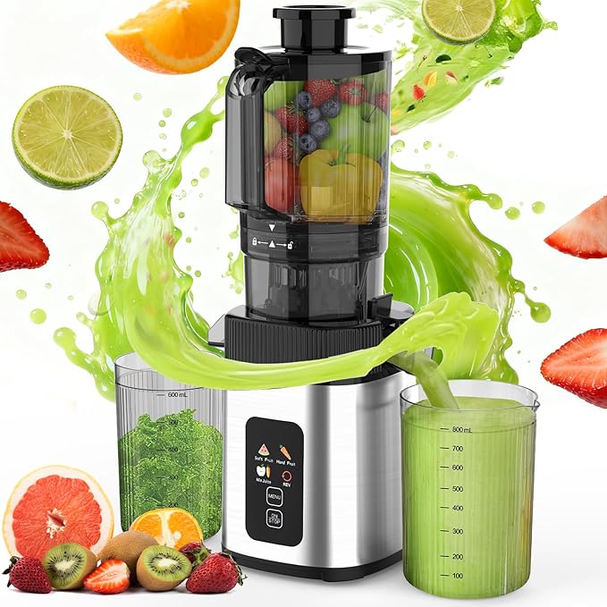 Electactic Slow Juicer Machine with 300W Pure Copper Motor, 4.35-Inch Wide Chute & Reverse Function, Stainless Steel Juicer for Family Daily Use