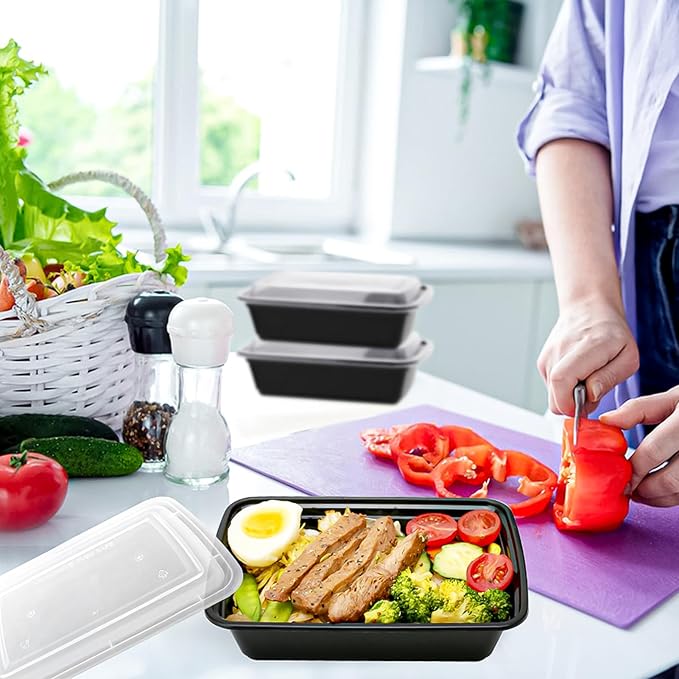 50 PACK, 24 oz. Meal Prep Containers, Extra Large & Thick Food Storage Containers with Lids - BPA Free Stackable Microwavable & Dishwasher Safe, Travel, To Go, Bento Box