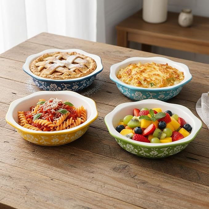 Bekith 4 Pack Ceramic Mini Pie Pans, 6 Inches Fluted Dish Pie Plate, Nonstick Small Quiche Baking Dish Mini Tart Pan, Microwave & Oven Safe