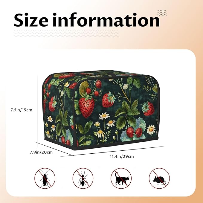 Red Strawberries Toaster Cover 2 Slice, Cute Rural Bread Machine Cover, Washable Dust-Proof Cover for Kitchen Small Appliance Cover,with Top Handle