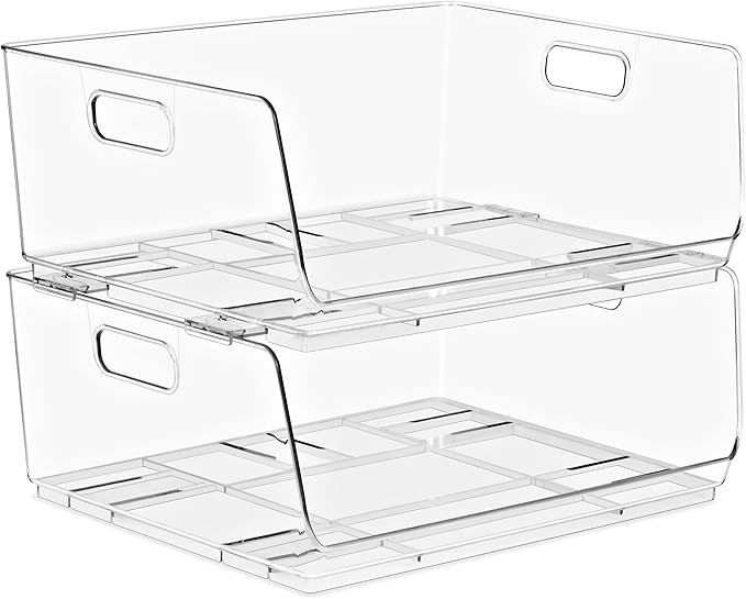 Sorbus Stackable Storage Bins Open Front, Clear Stackable Storage Bins, Pantry Bins for Storage and Organization, Acrylic Stackable Bins for Kitchen, Clear Pantry Organizer Bins (Small Wide 4 Pack)