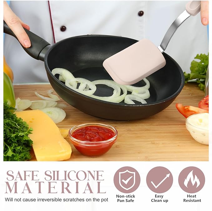 Silicone Cookie Spatula Turner 2 Pack Mini Brownie Spatula Flexible Kitchen Small Silicone Turner for Nonstick Cookware Heat Resistant No Scratch Flipper for Egg Pancake(Khaki)