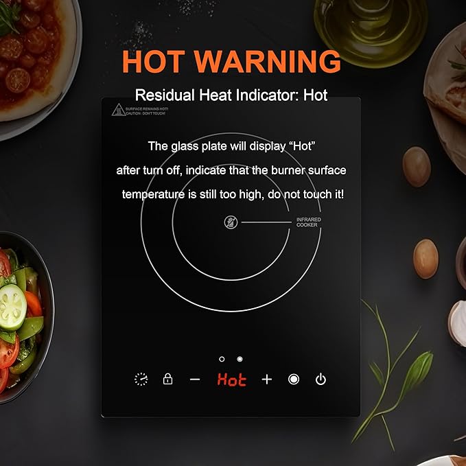 Dual Coils Design of Single Burner Electric Cooktop, 1800W Infrared Ceramic Hot Plate for Cooking, Portable Countertop or Built-in Radiant Stove Top Cooker, Compatible with All Cookware