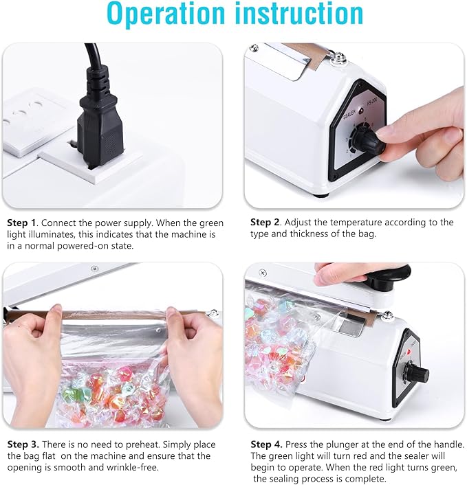 METRONIC Impulse Sealer 12 Inch, Heat Sealer Machine with Repair Kit, Manual Bag Sealer, Heavy Duty Impulse Heat Sealer for Plastic Bags, Shrink Wrap Bags (White)