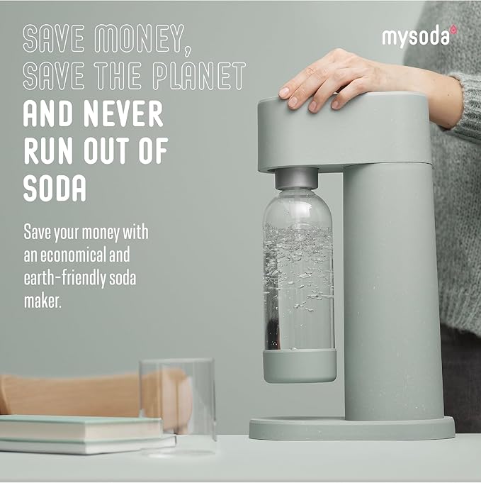 Mysoda Woody Soda Streaming Machine - Silent Carbonated Water Machine Robust Long-Lasting Aluminium Soda Maker - With 1L Water Bottle - Without CO2 Cylinder - Pigeon