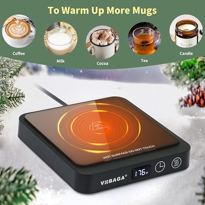 VOBAGA Mug Warmer with 15oz Mug Set, Smart Coffee Mug Warmer for Desk with 5 Temp Settings & 2-12H Auto Shut Off, Coffee Warmer for Candles, Coffee, Cocoa, Milk, Best Coffee Gifts for Men Women