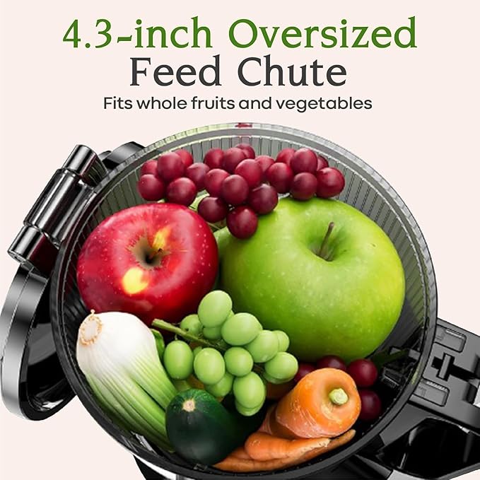Anybear Cold Press Juicer, 200W Masticating Slow Juicer 4.3" Large Feed Chute Fit Whole Fruits Vegetables | Upgraded Auger | Tritan Material | BPA Free | Juice Recipes (Light Gray)