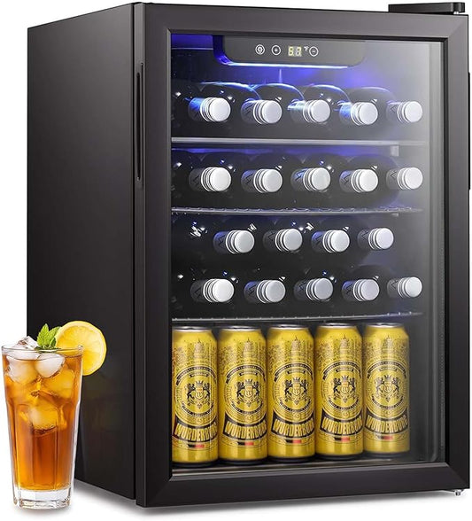 Antarctic Star 16 Bottle Wine Cooler Beverage Refrigerator Small Mini Wine Cellar Beer Soda Clear Glass Door Bar Fridge Quiet Operation Compressor Adjust Temp Control Freestanding, 2.4 Cu. Ft
