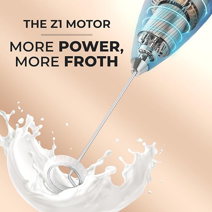 Zulay Kitchen Powerful Milk Frother Wand With 4 AA Duracell Batteries - Ultra Fast Handheld Drink Mixer - Electric Whisk Foam Maker for Coffee, Lattes, Cappuccino, Matcha & Creamer - Deep Sea