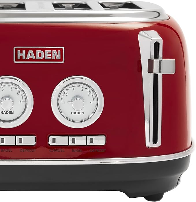 Haden Dorset 4 Slice Wide Slot Stainless Steel Toaster with Adjustable Browning Control & Non-Slip Feet, Rectory Red