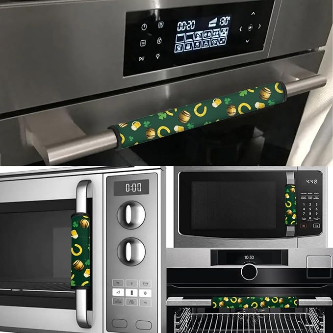St. Patrick's Day Refrigerator Door Handle Covers Set of 6, Irish Holiday Beer Party Saint Patrick's Day Decor Kitchen Appliance Gloves for Fridge Dishwashers Microwave, Green