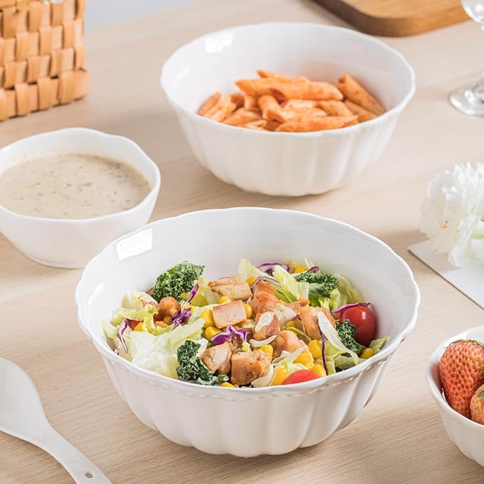 Ceramic Soup Serving Bowls for Kitchen, 6.4 Inch, Set of 4, Cereal Bowl Porcelain, Oven & Microwave Safe, White