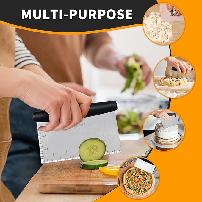 ALLTOP Bench Scraper & Chopper - Baking Essentials,Stainless Steel Blade Knife,Ideal Kitchen Tool for Home Baking and Meal Prep, Bread Making, Pasta,Pastry,Dough and Cake - Set of 2 Pack