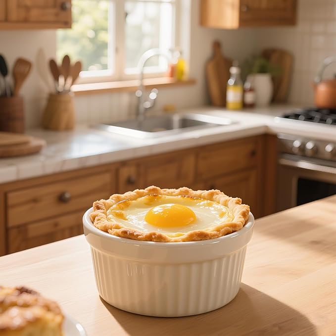 Ramekins 16 oz Oven Safe, Creme Brulee Ramekins with Lids, White Ceramic Souffle Dishes Ramekin, Mini Baking Bowls with Cover Set of 4, Ramekin Assorted Sizes - Dishwasher and Oven Safe