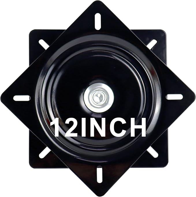 12 Inch Lazy Susans Turntable Bearings Swivel Zinc Plate, Black Square Lazy Susan Hardware, Heavy Duty Lazy Susan Replacement Parts for Table, Chair, Round Bar Stools(1 Pack)
