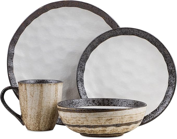 Stone Lain Lucy Porcelain 16-Piece Round Dinnerware Set, Beige