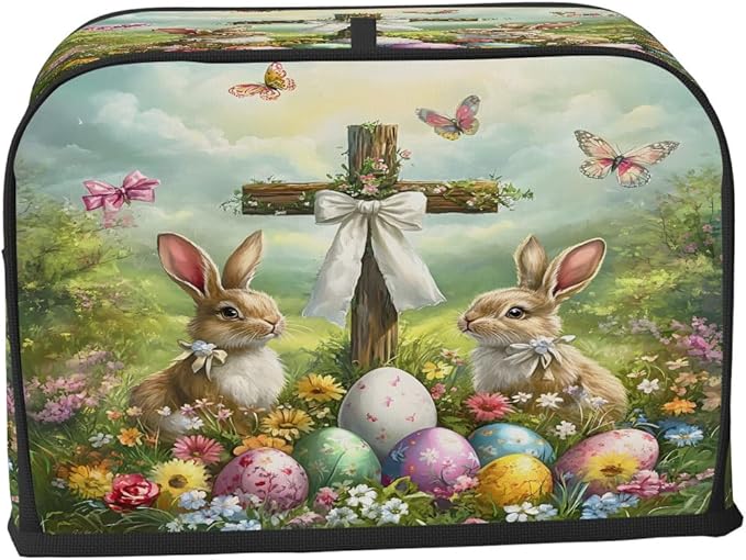 Happy Easter Eggs Rabbit Toaster Cover 4 Slice Dust and Fingerprint Protection Toaster Bread Maker Covers Washable Kitchen Small Appliance Covers for Kitchen Accessories Decor Bakeware Women Gift