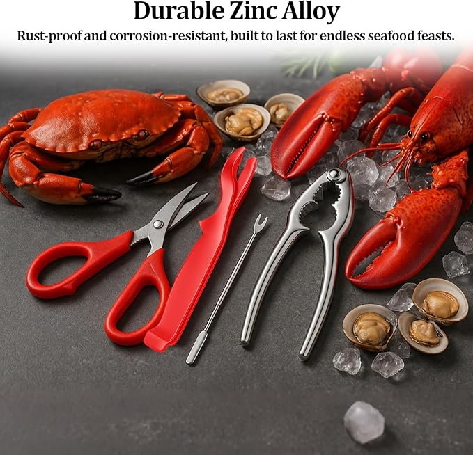 9 PCS Seafood Cracker Tool Set, Including 2 Lobster Sheller, 2 Stainless Steel Crab Crackers, 2 Crab Leg Fork, 2 Scissors and Storage Bag for Seafood Boil Party Supplies, Ideal Gift for Friends