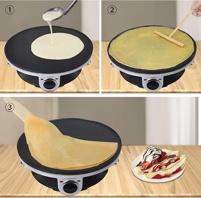 Health and Home Crepe Maker - 13 Inch Crepe Maker & Electric Griddle & Non-stick Pancake Maker-Crepe Pan (Silver-A)